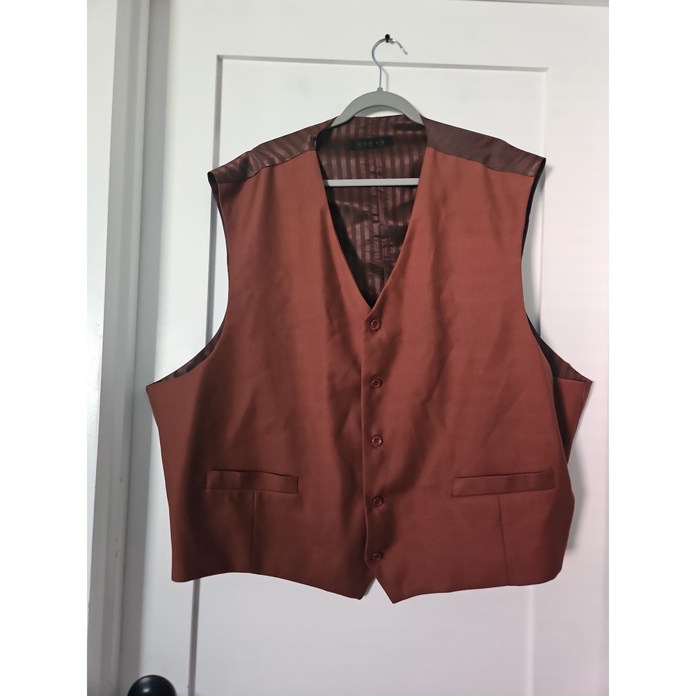 Vinci Men's Suit Vest Size 60L Big & Tall Rust Brown Formal Tuxedo Waistcoat
